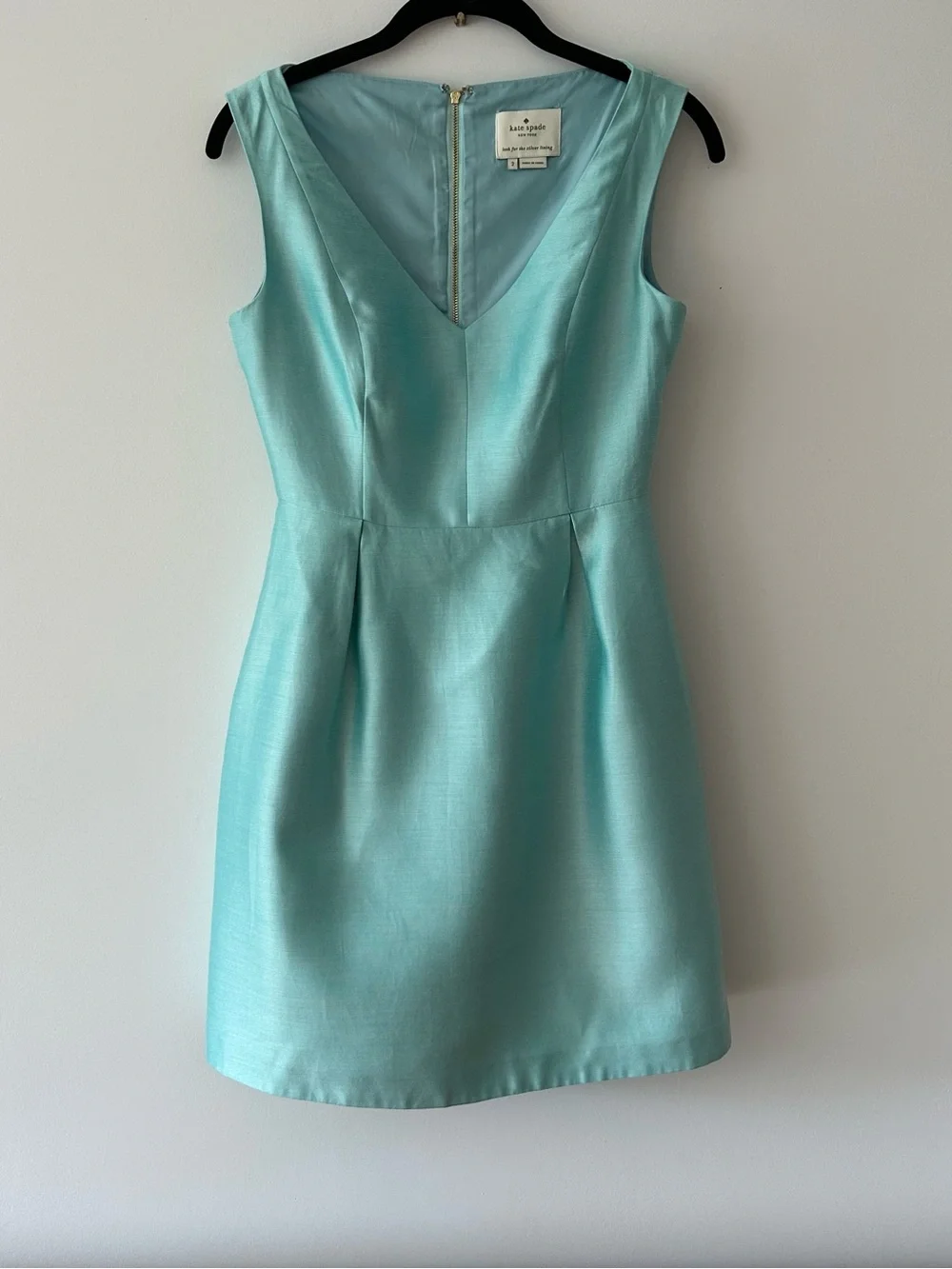 kate spade Light Aqua V-Neck Pleated A-Line Mini Dress Size 2